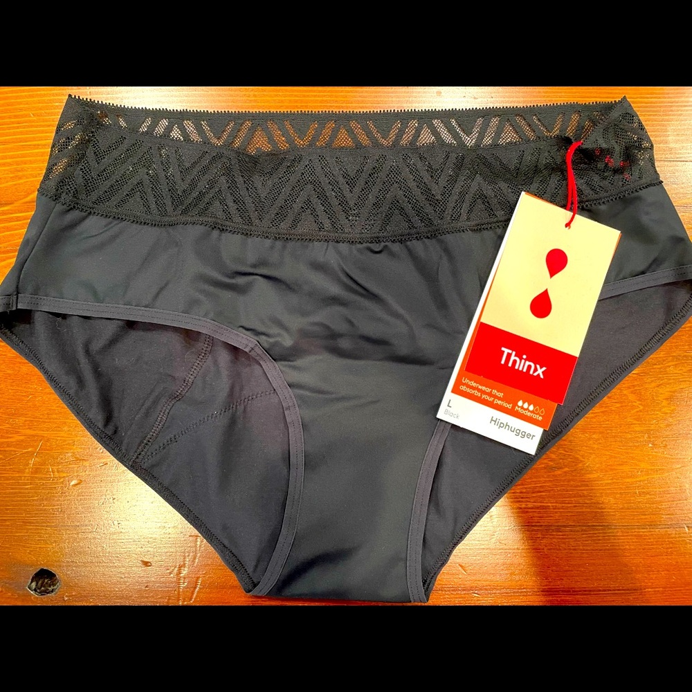 NWT Thinx hiphugger brief, size L, black